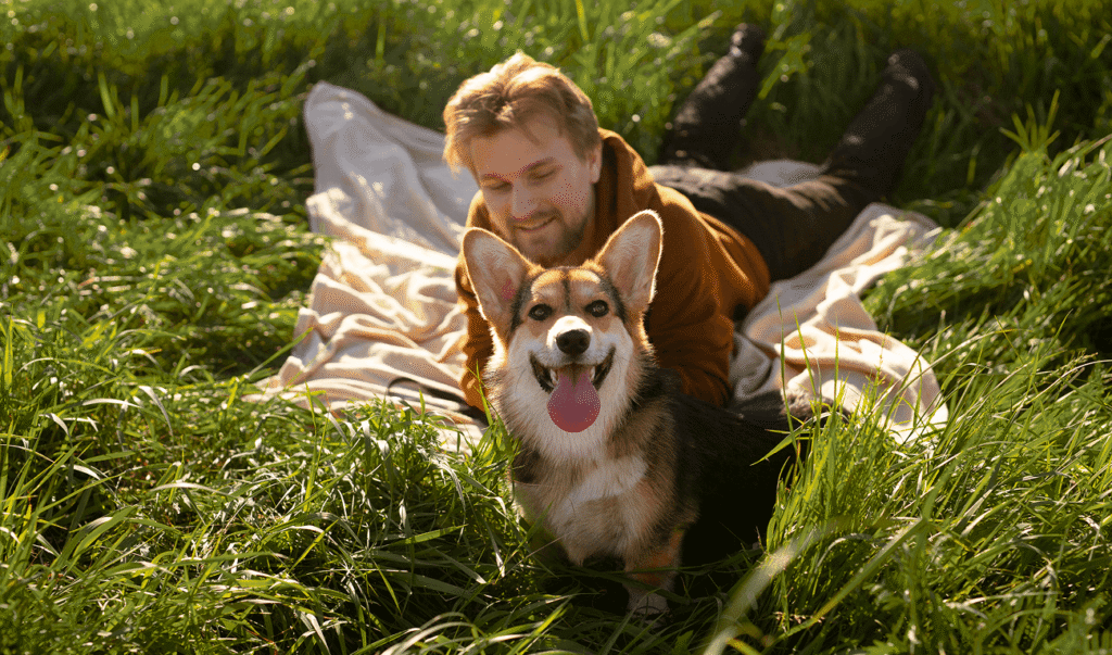 Man with dog nature