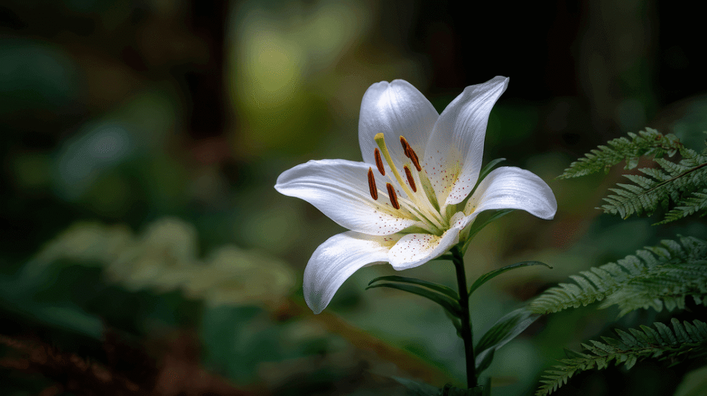 White Lily Flower Blooming in a Natural Setting